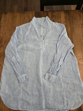 J. Jill Pale Blue 100% Linen Collar Shirt